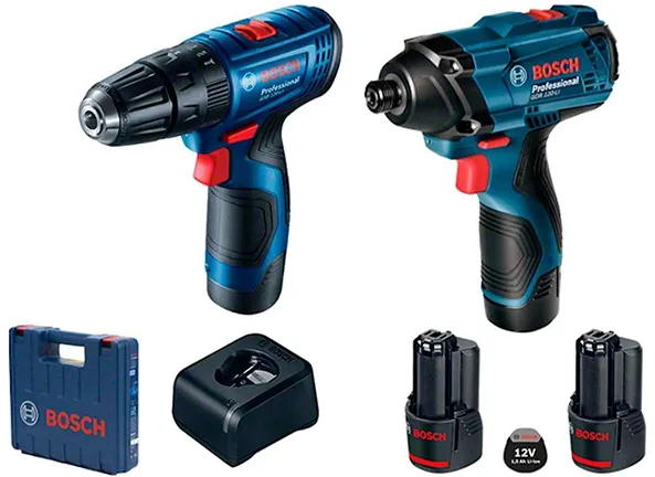 Bosch Kit Parafusadeira Furadeira GSB 120-LI e Chave de Impacto GDR 120-LI 12V com 1 carregador, 2 baterias e 1 maleta